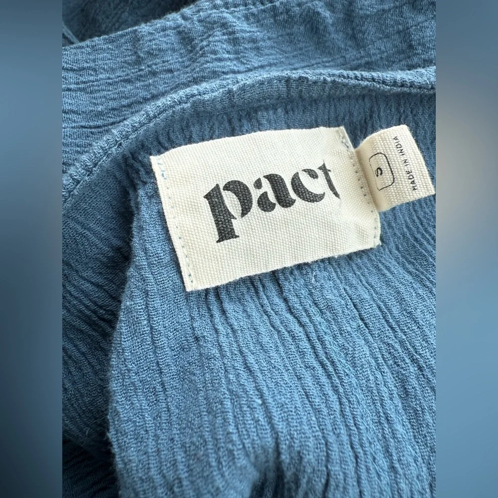 Pact Organic Cotton Jumpsuit Sz S Blue Boho Beachy Farmers Market Pockets - Picture 7 of 10